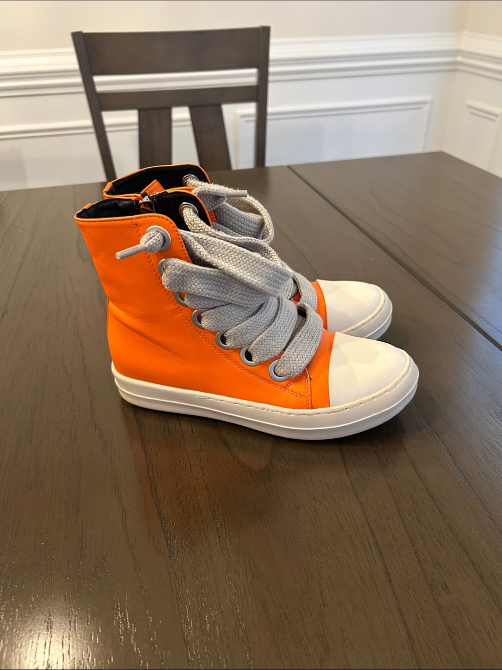 High-Top Sneakers in Bright Orange with Gray Laces